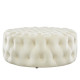 Ivory Velvet Totally Tufted Round Ottoman Coffee Table 